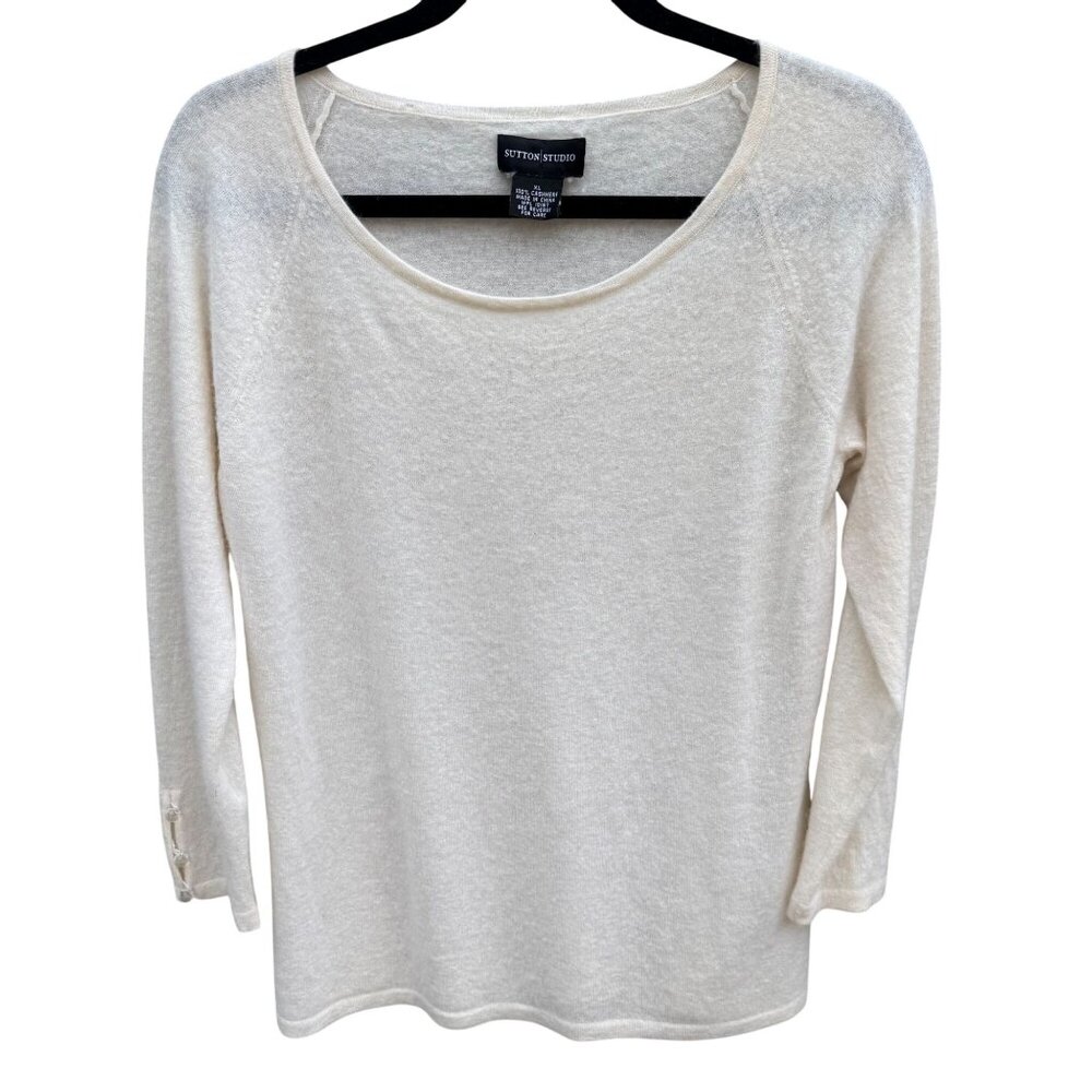 Sutton Studio Womens‎ XL Luxury Cashmere Knit Scoop Neck Sweater Minimalist